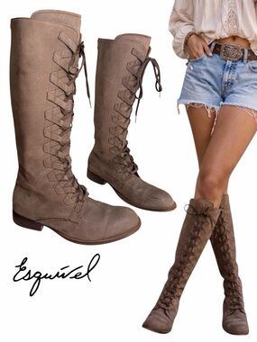 Esquivel J Boot 9.5 Brown Leather Tall Lace Up Handmade Boots